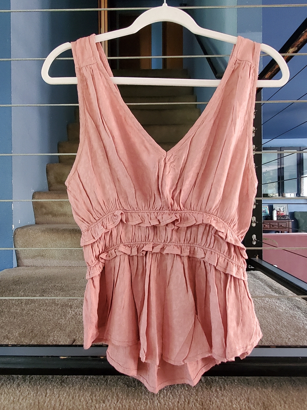 Millibon Rose Pink Ruffled V-Neck Tank